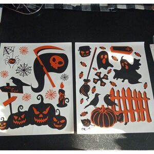8 sheets Halloween cling stickers skeleton bats witch werewolf owl tombstone